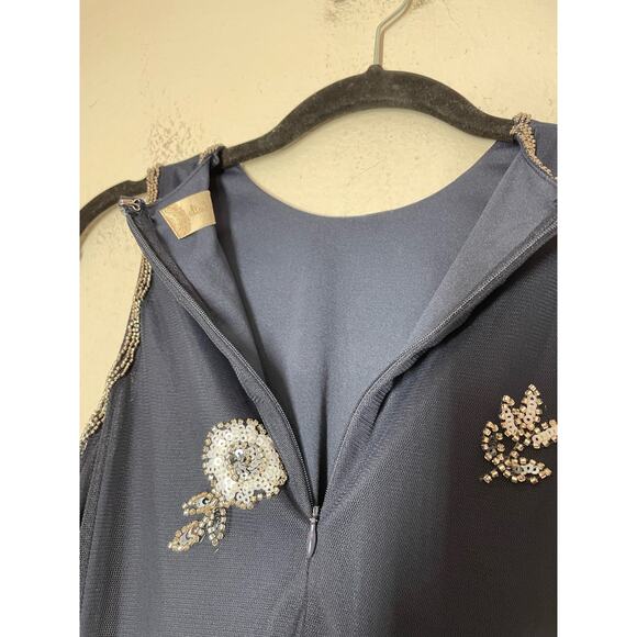 Altar'd State Corinna Navy Blue Mini Dress Beaded Sequin Tulle Small Sleeveless - Picture 5 of 8